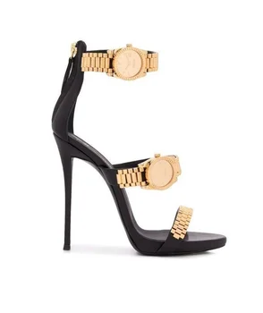 Carole 2022, Римская обувь, Босоножки с цепочкой на тонком каблуке, Босоножки с открытым носком, свадебные Сексуальные женские Высококачественные Золотые Серебряные сандалии с пряжкой на лодыжке.
