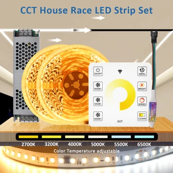 CCT 24V DC Horse Racing LED Strip Light 5M 10M 15M 20M 1903 IC Двухцветная Проточная Вода Гибкая Лента С Сенсорным Беспроводным Управлением