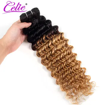 Celie Hair Пучки глубокой волны 1B 27 Пучков волос Омбре Remy Бразильские Пучки плетения волос Для наращивания 100% Человеческих волос