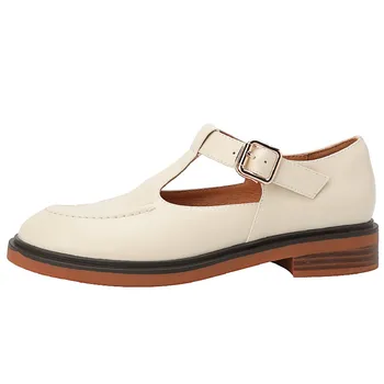 Dilalula/ Лаконичные классические женские туфли-лодочки в стиле ретро, весна-лето, повседневная студенческая обувь на толстом каблуке из натуральной кожи с Т-образным ремешком, женская обувь