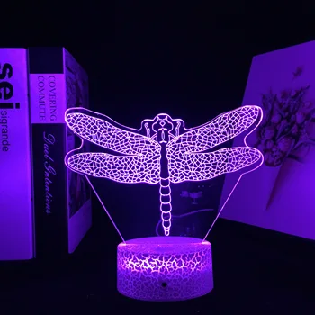 Dragonfly Light Animal 3D Иллюзия Настольная Лампа для Украшения Детской Спальни Ночник LED RGB Сенсорный Датчик Night Light Челнока