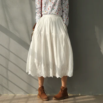 Fairy чистый цвет, однотонные слои, хлопок, 100% вышивка, длинная юбка lolita vintage saia 2020, весна-лето, бесплатная прямая поставка