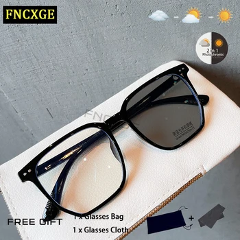 FNCXGE Женские Мужские фотохромные очки с защитой от излучения по рецепту, квадратные очки с ретро-переходом, оттенки для очков для леди