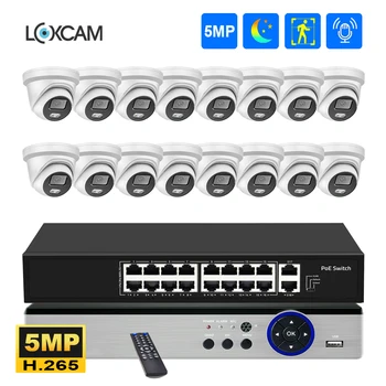 H.265 16-Канальная система POE CCTV NVR 5MP Ai Human Detect Комплект цветных ночных камер безопасности в помещении и на открытом воздухе Комплект аудио-видеонаблюдения