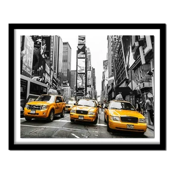 H120 алмазная вышивка крестом в Нью-Йорке, полная квадратная вышивка крестом, алмазная живопись улица Нью-Йорк желтый авто