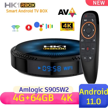 HK1 RBOX W2 Smart TV Box Android 11 Amlogic S905W2 4 ГБ 32 ГБ 64 ГБ Поддержка 2,4 Г/5 Г Двойной Wifi 4K HD AV1 BT медиаплеер 2G16G TVBOX