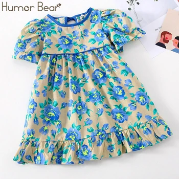 Humor Bear/ Корейские платья для маленьких девочек для малышей, платье принцессы для пляжного отдыха с цветочным принтом для девочек, летняя одежда для девочек