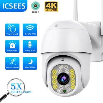 iCSee 8-мегапиксельная PTZ-камера наружная водонепроницаемая беспроводная камера AI Human Detect 4K Ultra HD IP-камера видеонаблюдения с 5-кратным цифровым зумом