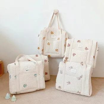 INS Новая высококачественная хлопчатобумажная тележка с вышивкой на молнии, сумка для подгузников для мамы и младенца
