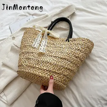 Jin Mantang 2023 Летняя женская плетеная соломенная сумка-тоут, новые дорожные пляжные сумки ручной работы, женские сумки из ротанга, наплечные сумки сбоку