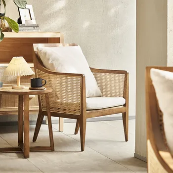 JOYLIVE Nordic Solid Wood, Ленивый диван, кресло, Балкон, ротанговый стул, журнальный столик, Комбинированная спальня, Простой Ветровой ротанговый стул для отдыха.