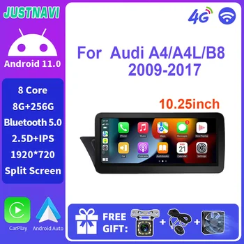 JUSTNAVI 10,25 дюймов 8 Ядерный Android 11 Для Audi A4 A4L A5 B8 Беспроводной Carplay Автомобильный Мультимедийный Android Автонавигация 4G LTE IPS BT