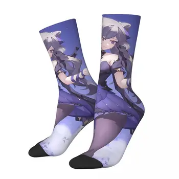 Keqing Opulent Splendor Happy Мужские носки Винтажные Genshin Impact Game Аниме уличный стиль повседневные носки для экипажа подарочный рисунок с принтом