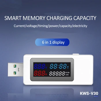 KWS-V30 USB Power Meter Тестер Детектор Мощности Текущий Тестер Емкости Зарядного Устройства Измеритель Текущего Напряжения Тестер Емкости батареи