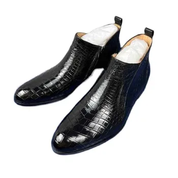 leimanxiniu/ мужская обувь с высоким берцем из крокодиловой кожи; сезон осень-зима; Новый стиль; мужская обувь на молнии из крокодиловой кожи; мужские ботинки