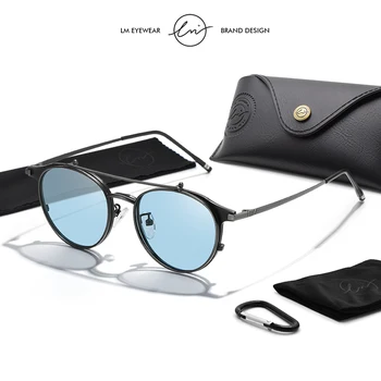 LM Винтажные Солнцезащитные очки в стиле стимпанк с откидной крышкой для мужчин и женщин, ретро Круглая Металлическая оправа, Поляризованные Солнцезащитные очки, Брендовая дизайнерская обувь UV400 Oculos