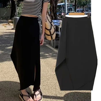 Maxdutti, модная юбка для поездок на работу, Женская дизайнерская юбка с разрезом, женская Повседневная Черная Миди
