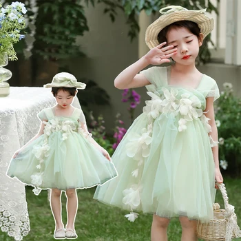 Menoea Платье принцессы с аппликацией для маленьких девочек, Летние сетчатые платья для девочек на день рождения, одежда для подружек невесты, детская одежда, детская одежда