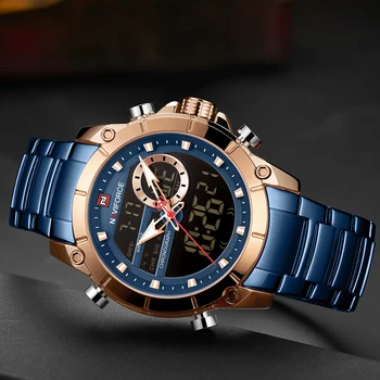 NAVIFORCE Синие Мужские часы полностью стальные Военные Наручные часы Цифровые Спортивные Часы Мужские Водонепроницаемые Кварцевые Часы relogio masculino