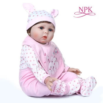 NPK 55 см реалистичная кукла-реборн, мягкая настоящая милая девочка в розовом платье с кроликом, высококачественная силиконовая утяжеленная кукла