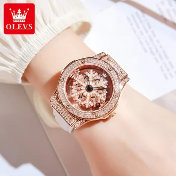 OLEVS 9938, водонепроницаемые модные женские часы, кварцевые, с ремешком из натуральной кожи с бриллиантами, женские наручные часы
