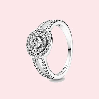 Pandora из стерлингового серебра 925 Пробы, Сверкающее кольцо с двойным ореолом Для женщин, подарок на свадьбу, модные украшения