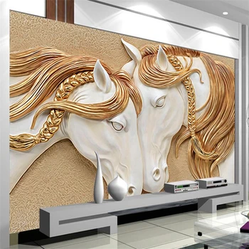 papel de parede 3D Пользовательские обои классическая рельефная лошадь 3D высокого класса гостиная ТВ фон обои домашний декор фреска