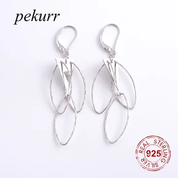 Pekurr, серьги-кольца из стерлингового серебра 925 пробы с перевернутым треугольным овалом-обручем для женщин, длинные висячие серьги с 3D геометрией, ювелирные изделия