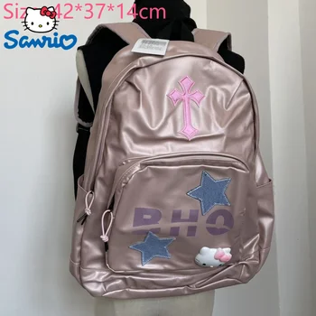 Sanrio Hello Kitty Вышитые Крестиками Рюкзаки Y2k Сумка В стиле Панк Милая Звезда Пентаграмма Холщовый Школьный Рюкзак Студенческий Гранжевый Рюкзак