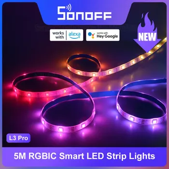 SONOFF L3 Pro Умная светодиодная лента 5 м с регулируемой яркостью, гибкие RGBIC полосы света, приложение дистанционного управления через eWeLink Alexa Google