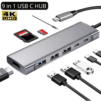 USB C Концентратор-Адаптер с HDMI 4K USB3.0 PD Быстрая Зарядка Порт SD/TF Аудиоразъем Док-Станция Для Ноутбука Macbook PC Аксессуар