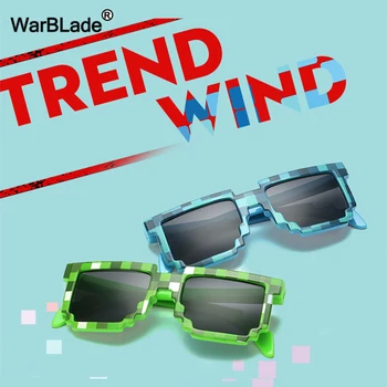 WarBLade, 10 шт./лот, солнцезащитные очки меньшего размера, модные детские солнцезащитные очки с мозаикой для мальчиков и девочек, пиксельные очки для детей в подарок