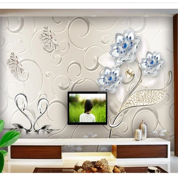 wellyu papel de parede Обои на заказ 3D стереоскопический экстравагантный Лебедь цветочный узор ювелирные изделия ТВ фон настенные обои