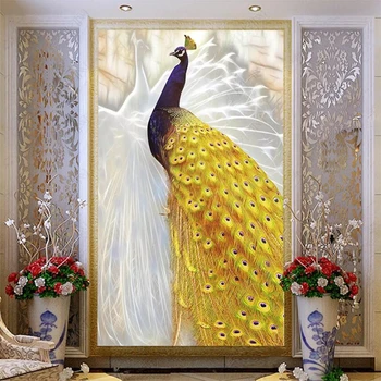 wellyu Индивидуальный большой настенный художник с крыльями, летящий бело-желтый павлин, китайское крыльцо, фоновые обои для стен
