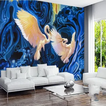 wellyu Пользовательские Абстрактные картины с большим журавлем, летящим в европейском и американском ретро стиле, современные обои для гостиной с телевизором