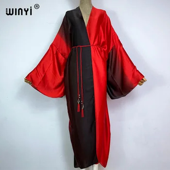 WINYI 2023 Женское богемное платье с постепенным принтом, Африканские Кардиганы, Верхняя Одежда Для женщин, кафтан, Летнее Сексуальное шелковое кимоно