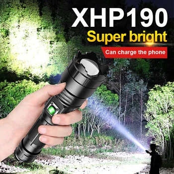 XHP190 Самый Мощный Фонарик 18650 XHP90 Светодиодный Фонарик USB Перезаряжаемая Лампа Высокой Мощности Тактическая Вспышка Zoom Кемпинг Фонарь
