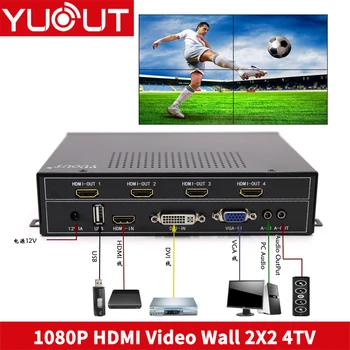 YUOUT YD-TVB04 Контроллер видеостены HDMI 2x2 USB/HDMI/VGA/DVI ТВ-процессор 4 телевизора показывает соединение экрана Для светодиодного/ЖК-дисплея