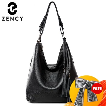 Zency, модная женская сумка через плечо, 100% натуральная кожа, Повседневные сумки для покупок, Классические черные сумки-тоут, сумки через плечо