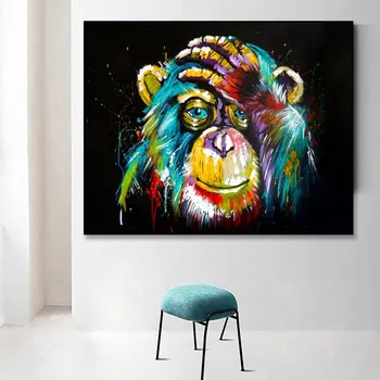 Абстрактно мыслящая обезьяна, картина на холсте, настенное искусство, граффити, художественный плакат и принт с изображением улицы животных для домашнего декора комнаты