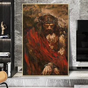 Абстрактный Портрет Иисуса Христа Картина Маслом На Холсте Настенное Искусство Христианский Бог Печать Плакатов На Холсте Для Гостиной Домашнего Декора