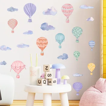 Акварельные наклейки на стену с облаками из воздушных шаров синего цвета для детской комнаты, наклейки на стены детской комнаты, наклейки для комнаты мальчика, ПВХ