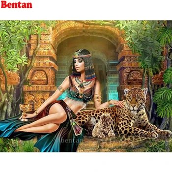 Алмазная картина с полной квадратной дрелью, украшенная стразами египетской королевы красоты, с изображением леопарда, вышитая алмазной мозаикой, Подарок для новоприбывших