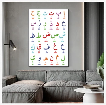 Алфавиты, цифры, Принты плакатов, Настенный декор в детской комнате, Арабский Исламский настенный арт, картина на холсте, Арабские буквы