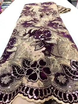 Африканская бархатная кружевная ткань с 3D блестками 2023, высококачественная роскошная вышивка золотой нитью, французское сетчатое кружевное свадебное платье