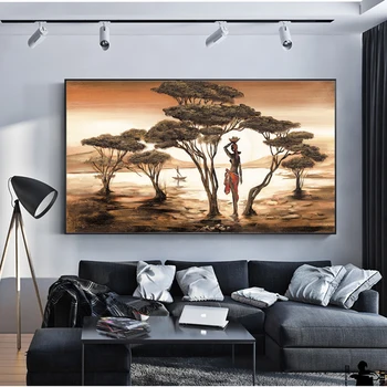 Африканский Пейзаж На Холсте Художественные Принты Африканская Танцовщица Вокруг озера Настенные Картины Печать На Холсте Картины Для Гостиной Стены