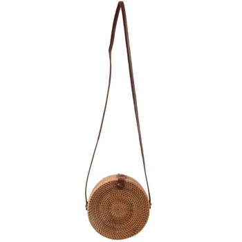 Балийская винтажная кожаная сумка через плечо ручной работы, круглая пляжная сумка для девочек, круглая сумка из ротанга, маленькая богемная сумка через плечо