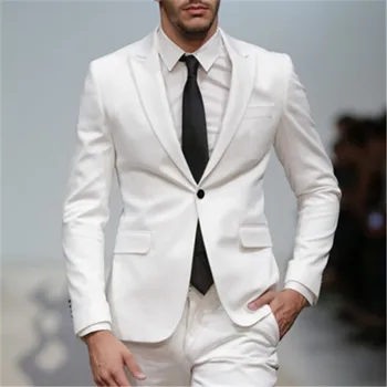 Белые мужские костюмы цвета слоновой кости с одной пуговицей, одежда для свадьбы, 2 шт. (пиджак + брюки + галстук), новейшие дизайны, повседневные брюки-блейзер для жениха на заказ