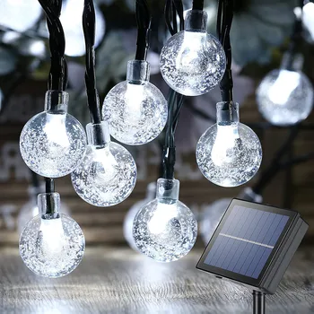 Белые солнечные шары-гирлянды с батарейным питанием 5 м / 9,5 м, работающие от сети V, украшение террасы, елка, Рождество, свадьба на открытом воздухе, светодиодные гирлянды