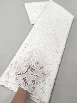 Белый Хит продаж Швейцарская кружевная ткань Тяжелые Ткани для вышивания бисером Африканская кружевная ткань С блестками Нигерийское Сухое кружево 5 ярдов